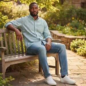 Tommy Hilfiger Men’s 2XL Blue/Green Checked Pattern Classic Button Down Shirt